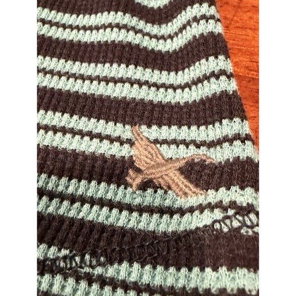 Y2K Eddie Bauer Striped Teal Thermal Long Sleeve Shirt Medium Outdoors Snaps M - Picture 8 of 10